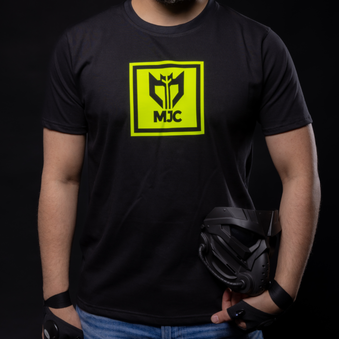 men's black t shirt with MJC logo